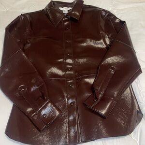 NWT Blogger’s Fav H&M Burgundy Coated Shirt. Perfect for Fall fashion.